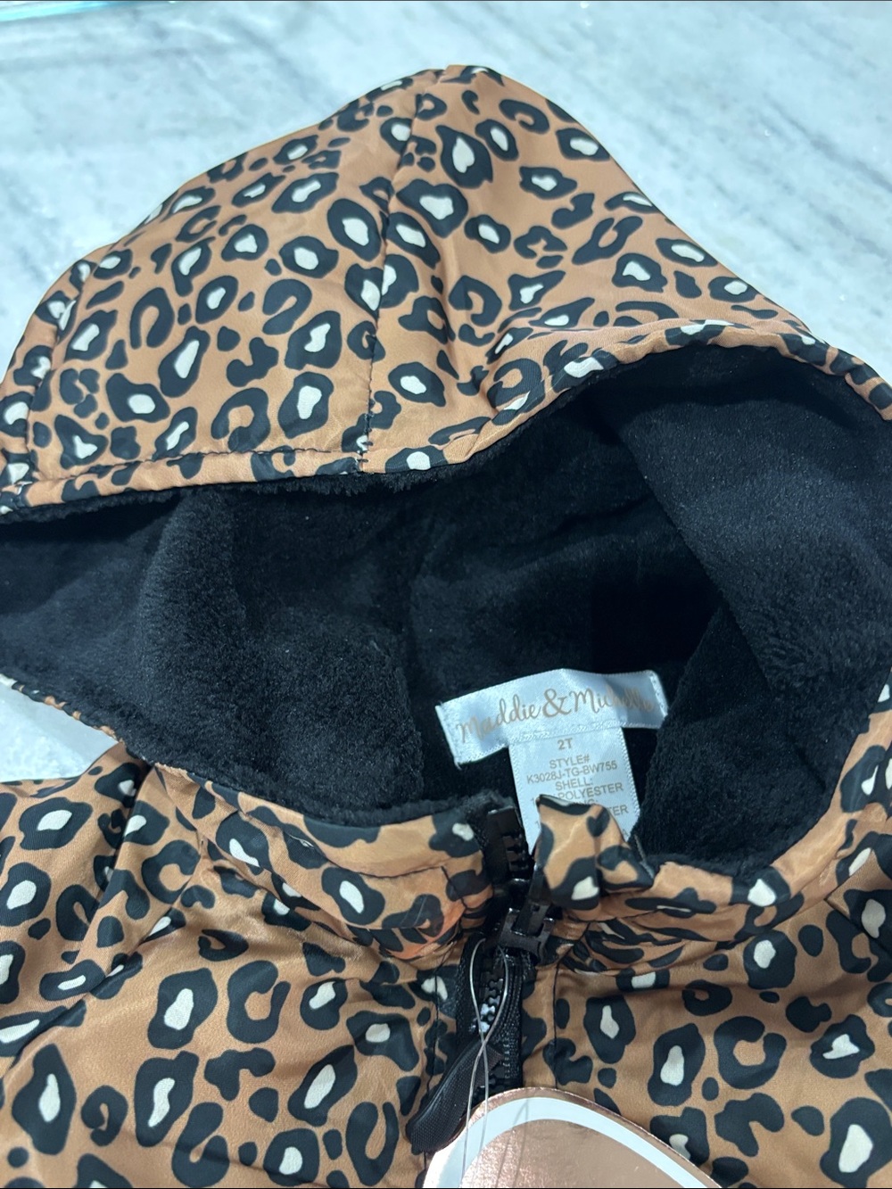 Maddie & Michelle Leopard Print Puffer Jacket - Brown & Black - Picture 3 of 5